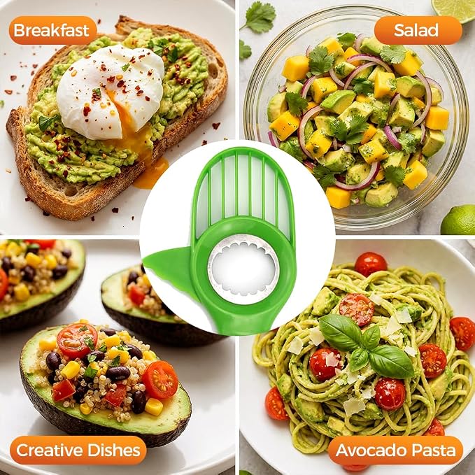 3 in1 Avocado Tool Split, Pit, and Slice, Avocado 3 Piece Set, Includes Avocado Slicer, Cutter and Airtight Storage Container,Kitchen Gadget (2 pcs)