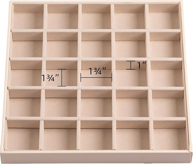 Frebeauty Earring Organizer Classic Jewelry Box 50 Slots Double Layer Jewelry Storage Case with 6 Necklace Hook and Bracelet Pocket(Beige)