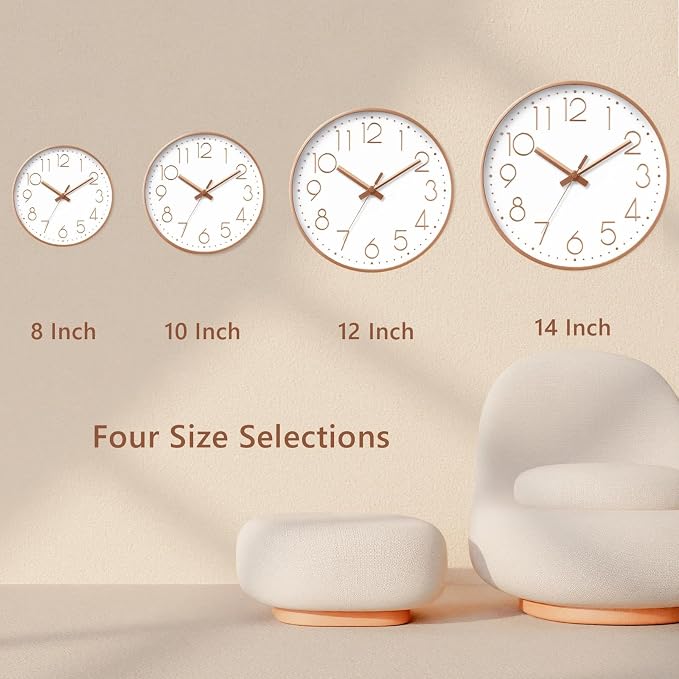 DAXSMY Wall Clock - 14 Inch Silent Non-Ticking Modern 3D Wall Clocks Battery Operated - Decorative Clock for Kitchen, Home Office, Bathroom, Bedroom, Living Room(Rose Gold)