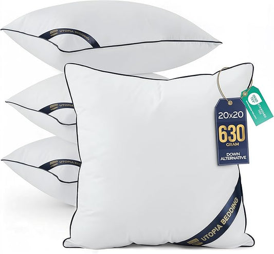 Utopia Bedding Throw Pillow Inserts (Pack of 4, White), 20 x 20 Inches Decorative Indoor Pillows for Sofa, Bed, Couch, Cushion Sham Stuffer