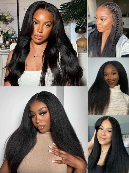 YIROO Hair V Part Wig Human Hair Kinky Straight Wig No Leave Out Upgraded U Part Wigs for Women 12A Yaki Straight Glueless Wear And Go V Shape Clip in Wigs Beginner Friendly 150% Density 22 Inch