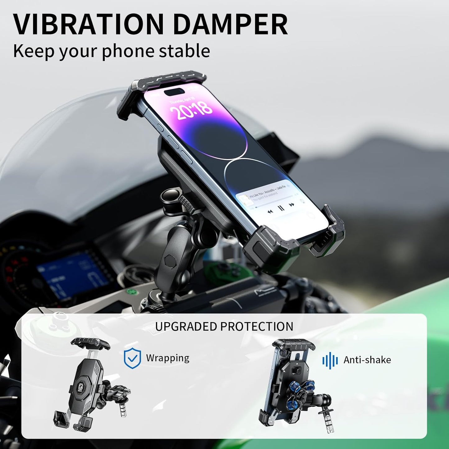 Kewig Motorcycle Fork Stem Phone Mount Holer with Vibration Dampener, [No Scratches Camera] Anti-Theft Motorcycle Cell Phone Holder, Fits for Fork Stem Tubes 12-25.4mm in Diameter, for 5.5-7.2" Phone"