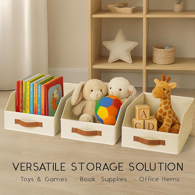 Homsorout Fabric Storage Bins for Organizing - 12 Pack Large Trapezoid Collapsible Storage Bins with Front Handle, Closet Organizers and Storage for Bedroom, Home Shelves, Small Spaces, Beige