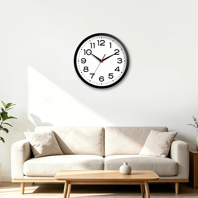 Roymnie Wall Clock Silent Non-Ticking Modern Clock Battery Operated 14 Inch Classic Analog Decorative for Classroom, Living Room, Office, Bedroom, School, Hotel (Black)