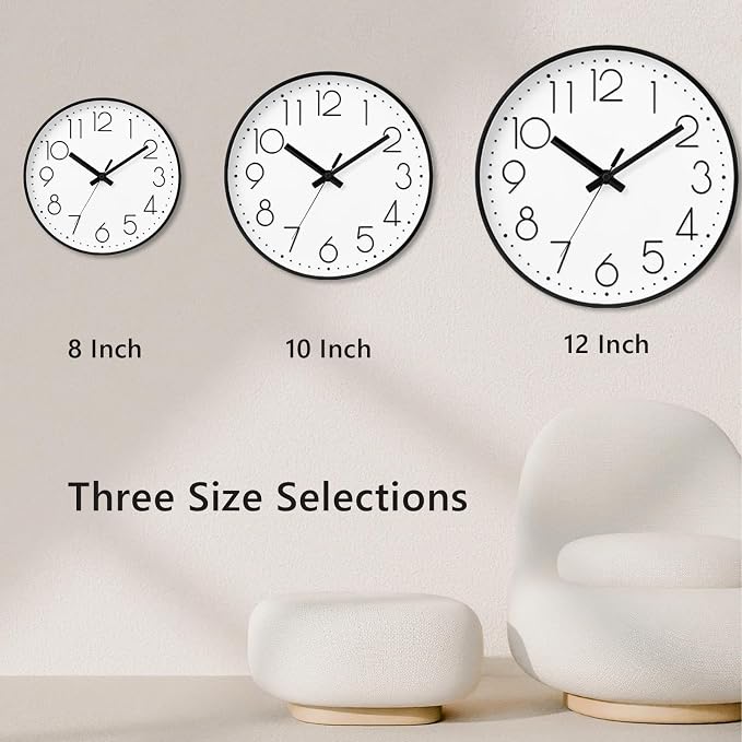 DAXSMY Wall Clock - 10 Inch Silent Non-Ticking Modern 3D Wall Clocks Battery Operated - Decorative Clock for Kitchen, Home Office, Bathroom, Bedroom(White)