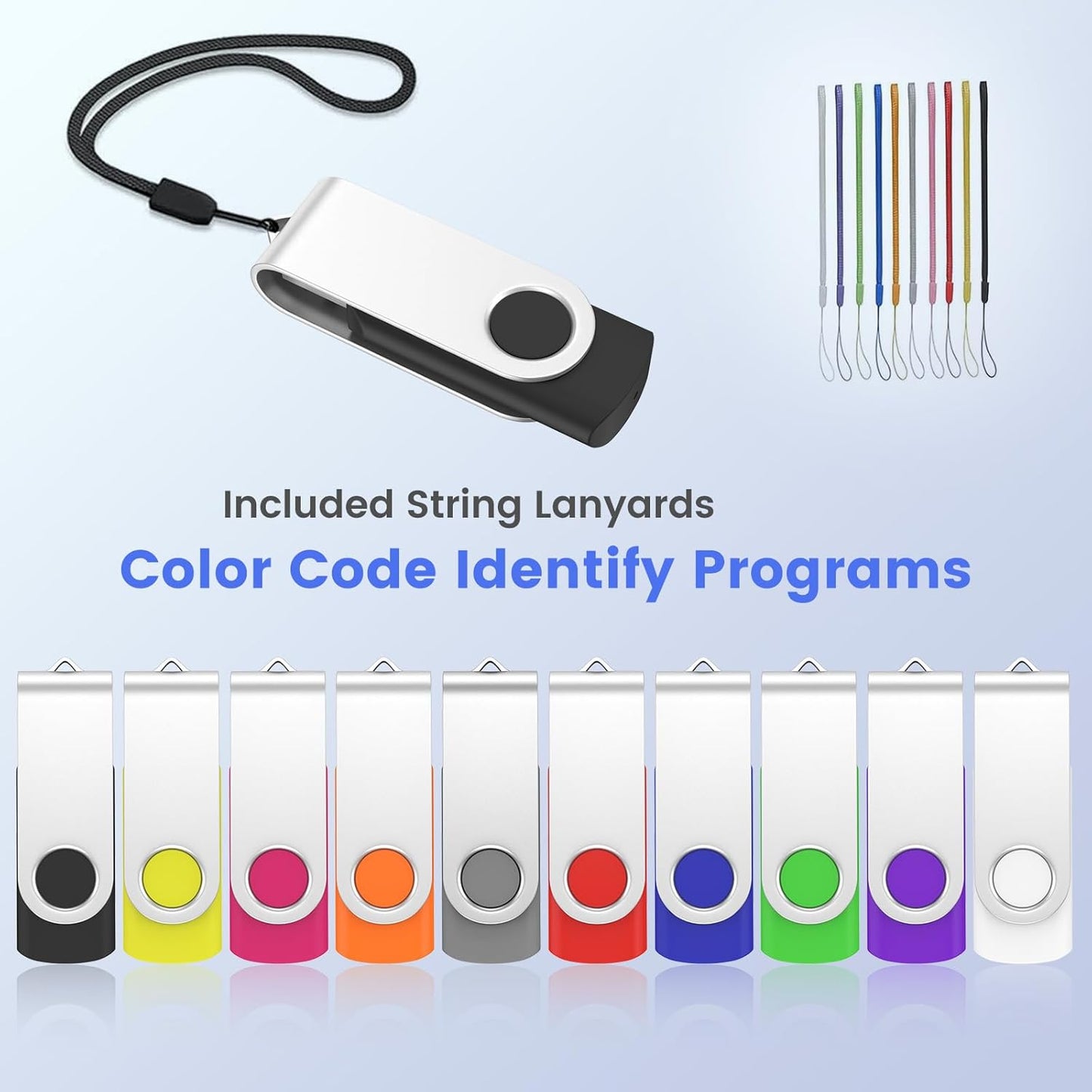 ABLAZE 64GB Flash Drive 10 Pack, USB 2.0 Memory Stick with Lanyards Swivel Thumb Drives Bulk 64GB Pendrive U Disk for Data Storage (Mixcolors)