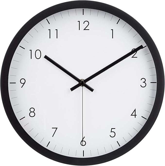 Amazon Basics Classic 12" Round Wall Clock, Easy to Read, Silent Non Ticking, Battery Operated, Black