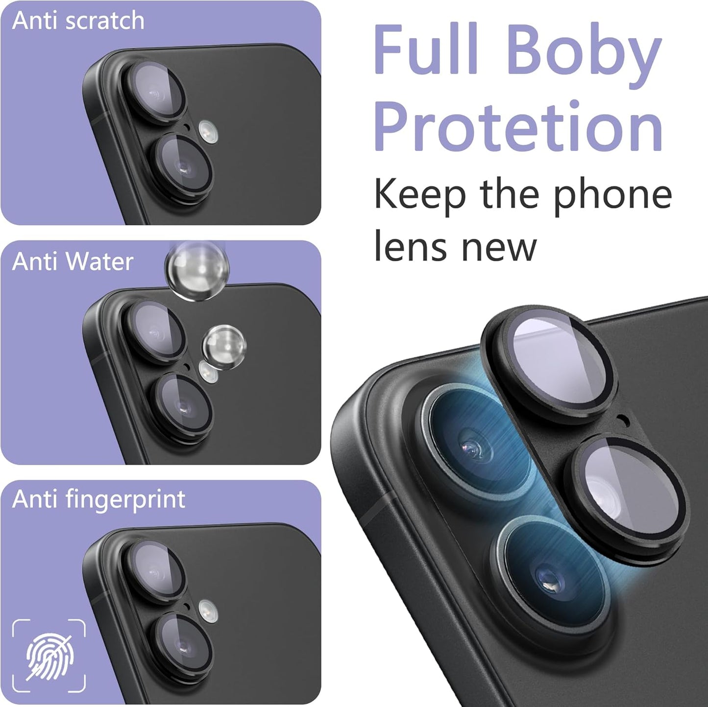 2 Pack Camera Lens Protector for iPhone 16 / iPhone 16 Plus,[Not Easy to Breakn ] AR Tempered Glass Strong Adsorption Metal Camera Cover Screen-Silvery