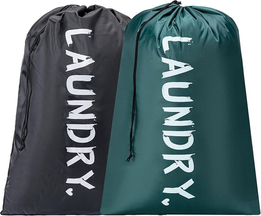 2 Pack XL Travel Laundry Bag, Machine Washable Dirty Clothes Organizer with Drawstring,Large Enough to Hold 4 Loads of Laundry, Easy Fit a Laundry Hamper or Basket Travel Essentials 24" x 36"