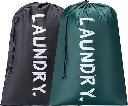 2 Pack 28" x 40"Travel Laundry Bag, Machine Washable Dirty Clothes Organizer with Drawstring,Large Enough to Hold 4 Loads of Laundry, Easy Fit a Laundry Hamper or Basket Travel Essentials