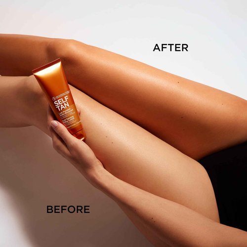 Clarins Self Tanning Milky Lotion and Exfoliating Body Scrub for Smooth Skin Bundle | Self Tanner for Face and Body | Buildable Tan | Softening and Smoothing Body Scrub | All Skin Types