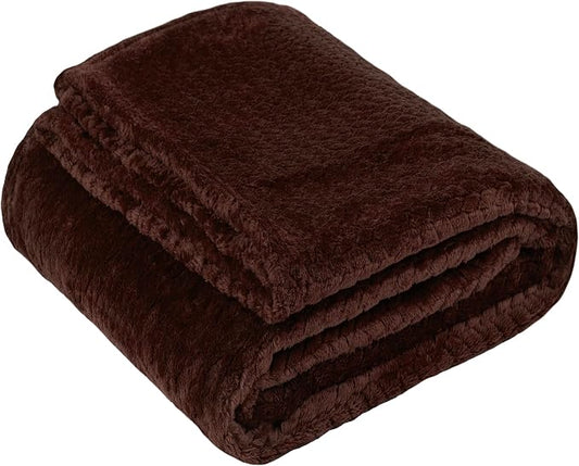 Waffle Knit Textured Throw Blanket Soft for Couch, Sofa, Twin Bed, Kids, Adults, 50” x 60” Chenille Knit Blanket, Boho Throw Blanket for Home Decor 250 GSM (Chocolate Brown)