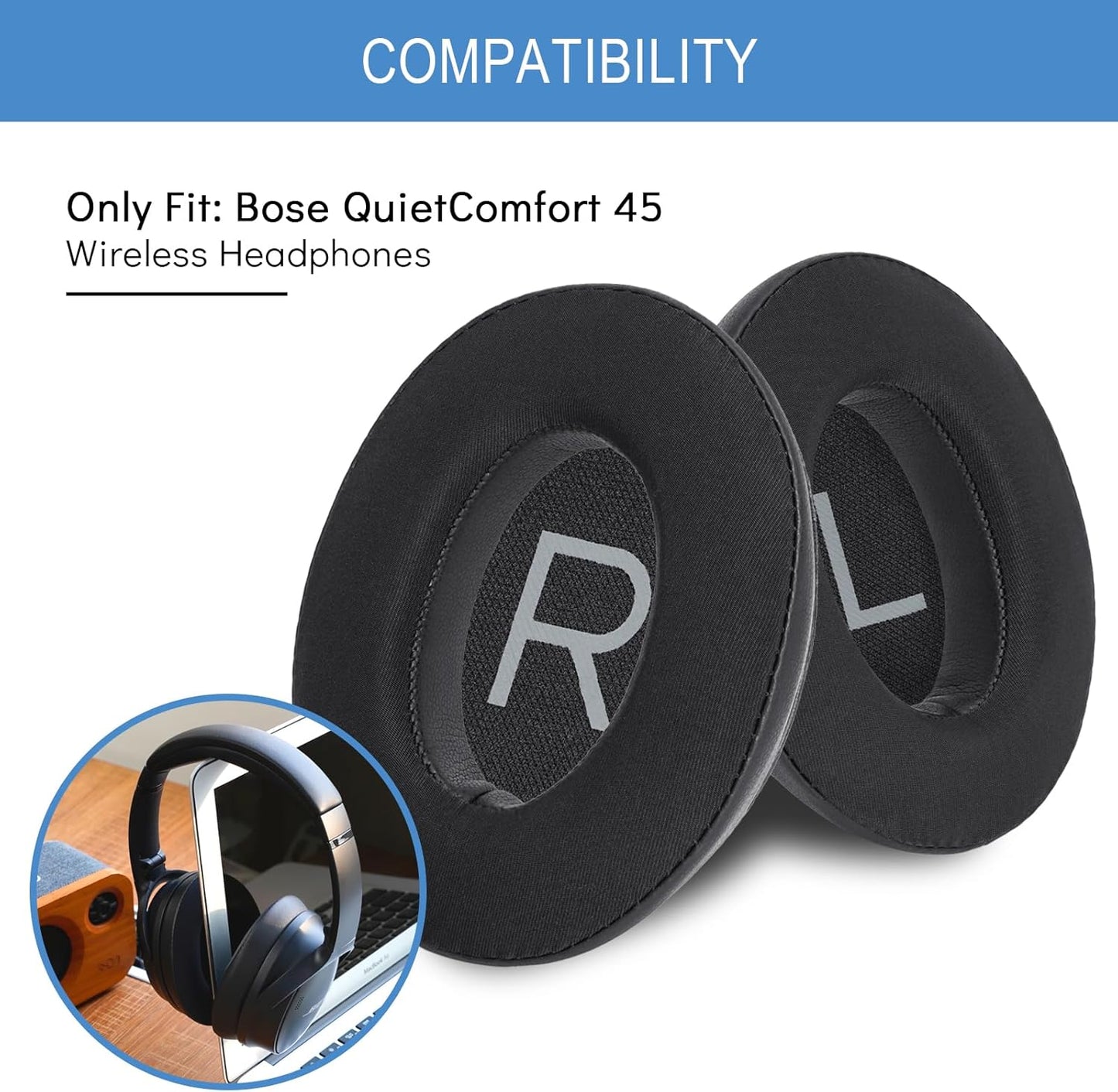 GEVO Cooling Gel Earpads Replacement for Bose QC45,Ear Pads Cushions for Bose QuietComfort 45 Headphones with Protein Leather Noise Isolation Memory Foam,Black