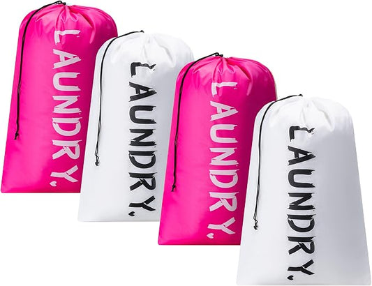 4 Pack XL Travel Laundry Bag, Machine Washable Dirty Clothes Organizer with Drawstring,Large Enough to Hold 4 Loads of Laundry, Easy Fit a Laundry Hamper or Basket Travel Essentials 24" x 36"