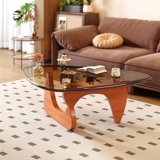 Coffee Table for Living Room Mid Century Modern Center Small Table with Glass Top and Wood, Walnut Brown(45 Inch)
