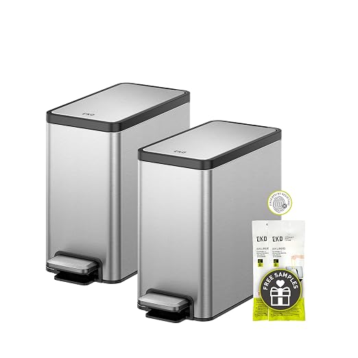 EKO 2 Pack Small Bathroom Trash Can with Lid Soft Close, Step Pedal, 6 Liter / 1.6 Gallon Stainless Steel Garbage Can with Removable Inner Bucket, Waste Basket for Bathroom, Bedroom