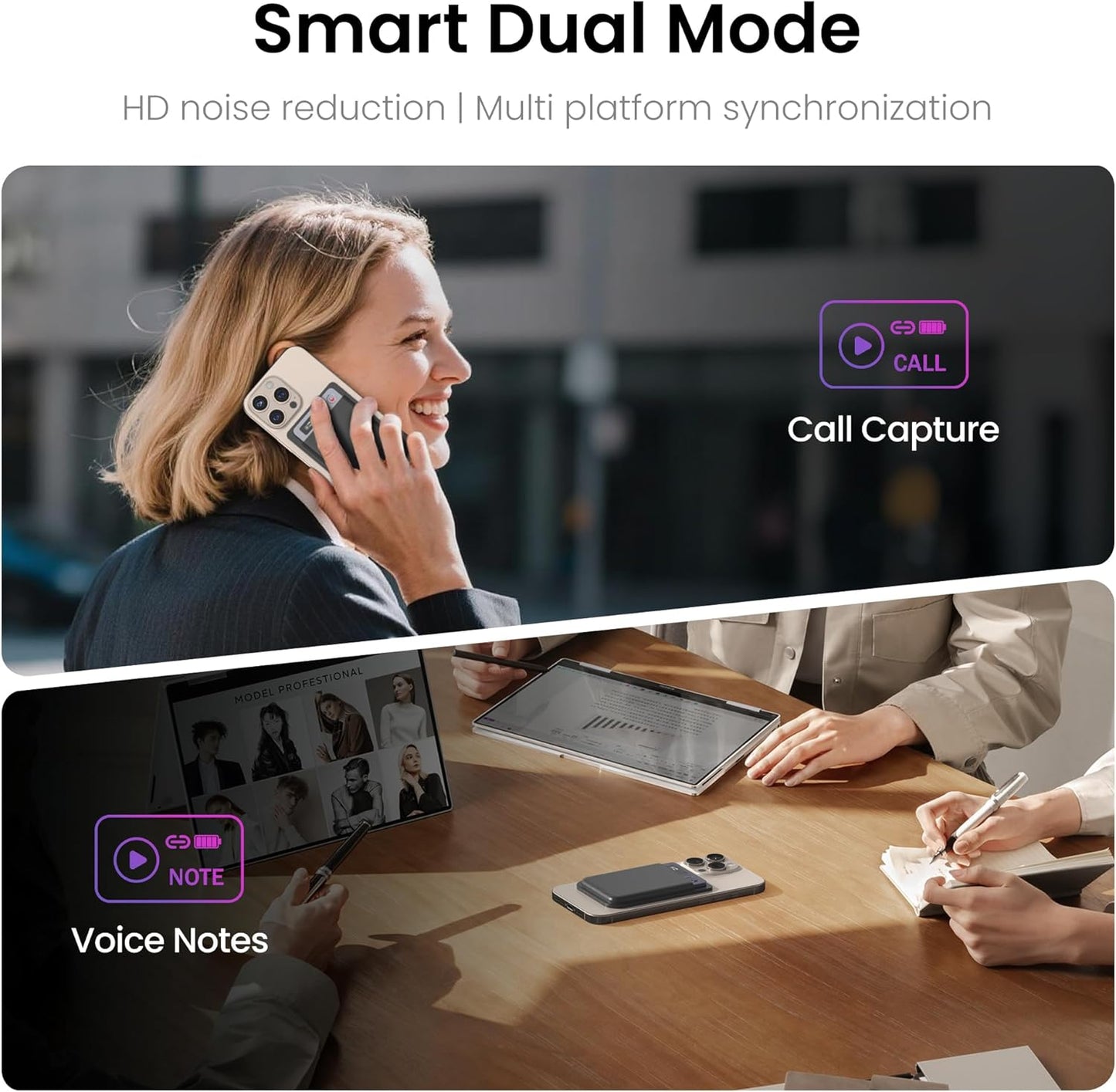 AI Voice Recorder, Note Voice Recorder - Transcribe & Summarize, AI Noise Cancellation Technology, Supports 152 Languages, 64GB Memory APP Control Audio Recorder for Lectures, Meetings, Calls, Gray