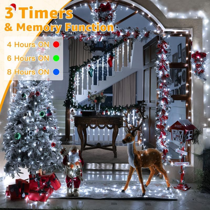 Ollny Outdoor String Lights 800LED 262FT, Cool White Waterproof Fairy Light with Remote Plug in, 8 Modes Timers Dimmable Christmas Lights for Outside Indoor Bedroom Patio Camping Garden