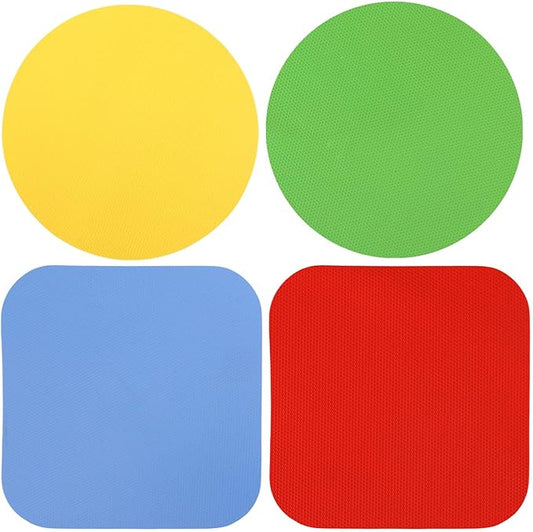 4pcs Rubber Jar Opener, Rubber Bottle Opener Pads Non-Slip Texture Jar Lid Remover for the Elderly or Users with Weak Hands (Red & Blue Square and Yellow & Green Circle)