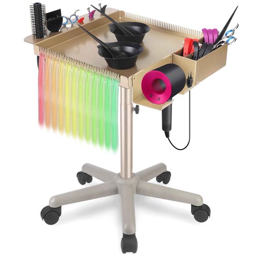 Retain Time Hair Salon Carts, Champagne Gold Salon Tray for Hair Stylist, Multi-Function Salon Tray, Salon Station(with Wheels), Large Size and Robust,Corrosion-Resistant Adjustable Color Tray.