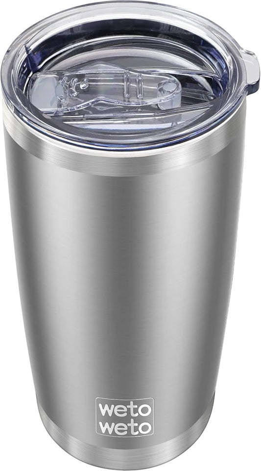 WETOWETO 20oz Tumbler, Stainless Steel Vacuum Insulated Water Coffee Tumbler Cup, Double Wall Powder Coated Spill-Proof Travel Mug Thermal Cup for Home Outdoor (Stainless, 1 Pack)