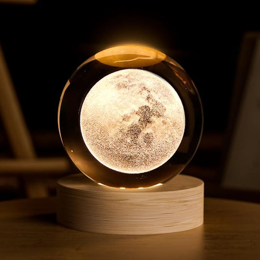3D Moon Crystal Ball, 2.4inch Space Decorative Quartz Glass Ball, Astronomy Present Glass Sphere, Physics Crystal Display Sculpture Home Decor Crafts for Women Office Desk