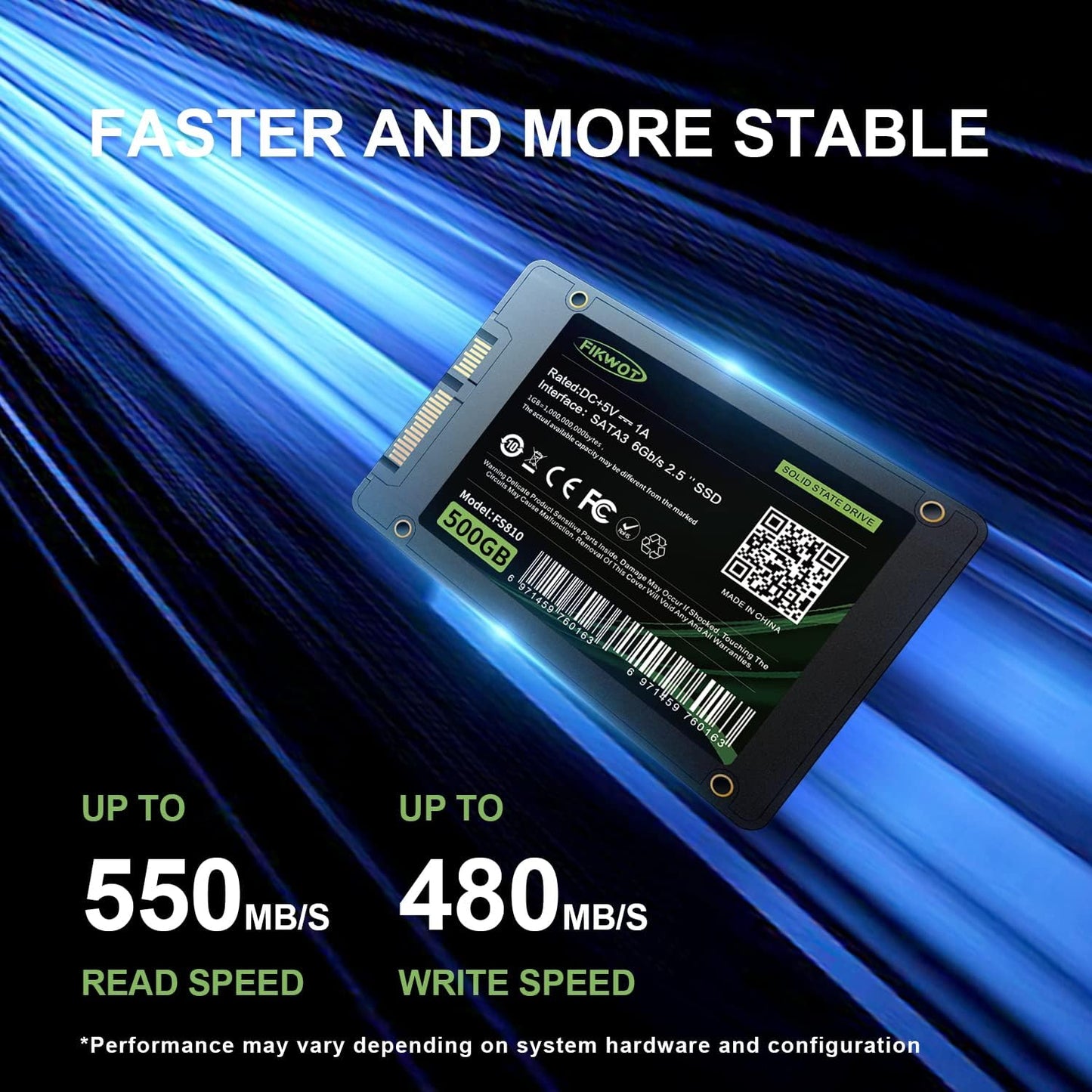 FS810 500GB SSD, 2.5" SSD SATA III 6Gb/s, Solid State Drives, Up to 560MB/s, 3D NAND TLC Flash, Internal SSD for Desktops and Laptops(Black)