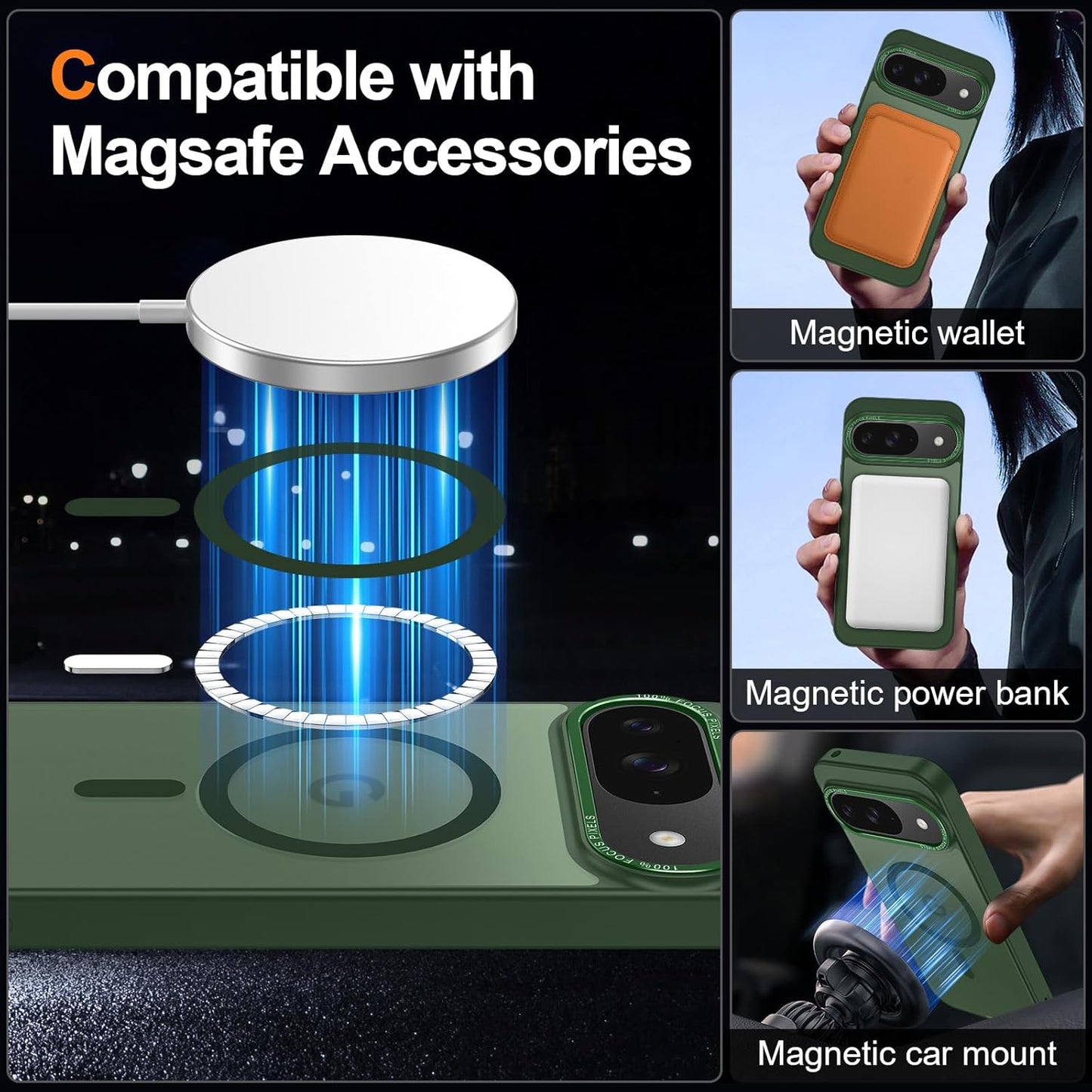 Magnetic for Google Pixel 10/Pixel 10 Pro Case, [Military Grade Drop Protection] [Compatible with MagSafe] Shockproof Slim Translucent Matte Anti-Slip for Women Girls Men Case, Forest Green
