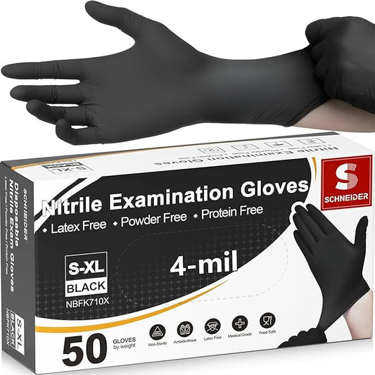 Schneider Medical Nitrile Exam Gloves, 4 Mil Black Gloves Disposable Latex Free Powder Free, Food Safe for Cooking, Food Prep
