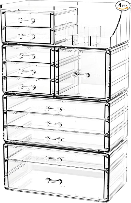 Acrylic Clear Makeup Organizer Countertop,Stackable Skincare Organizer for Vanity With 11 Drawer,Large Plastic Desk Accessories Organization,Bathroom Cosmetic Organizer Countertop for Beauty,Skin Care