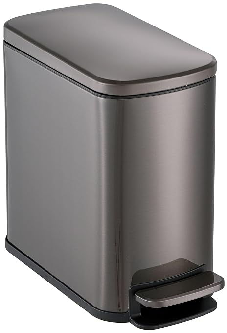 SIMPLI-Magic 6L/1.6G Stainless Steel Bathroom Trash Can with Hands-Free Foot Pedal, Quiet Soft-Close Lid, Compact Space-Saving Size