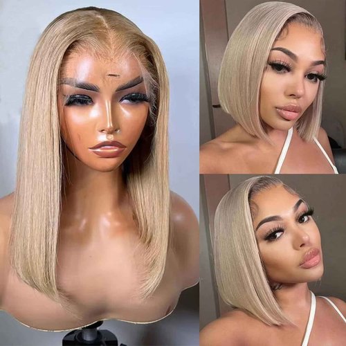 Munx 13x6 Bob Wig Human Hair for Black Women 180% Density Straight Glueless Bob Wig Bleached Knots Wear and Go Colored Free Part HD Transparent Real Human Hair Lace Front Wigs 12"