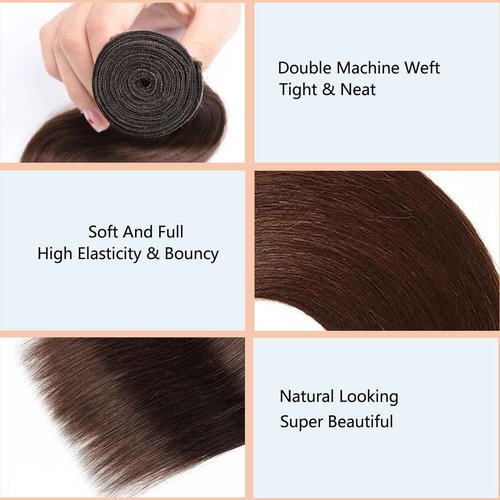 Habiliana Bundles Human Hair 26 28 30 Inch Straight Dark Brown 4 Human Hair Bundles 11A Unprocessed Brazilian Virgin Quick Weave Hair Extensions for Black Women