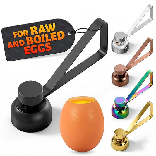 Egg Cracker Tool for Raw Eggs — Egg Shell Opener for Soft-Boiled Shell Tops, Stainless Steel Topper with Ergonomic Adjustable Effort — Clean Cut Design for Breakfast Prep, Custards, & Baking (Black)