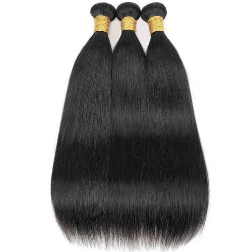 Brazilian Straight Human Hair Bundles Weaves 100% Unprocessed Virgin Straigt Human Hair 3 Bundles 18 20 22Inch Raw Sew in Bundles Deals for Woman Nature Black (100+/-5g)/pc Can be Dyed and Bleached
