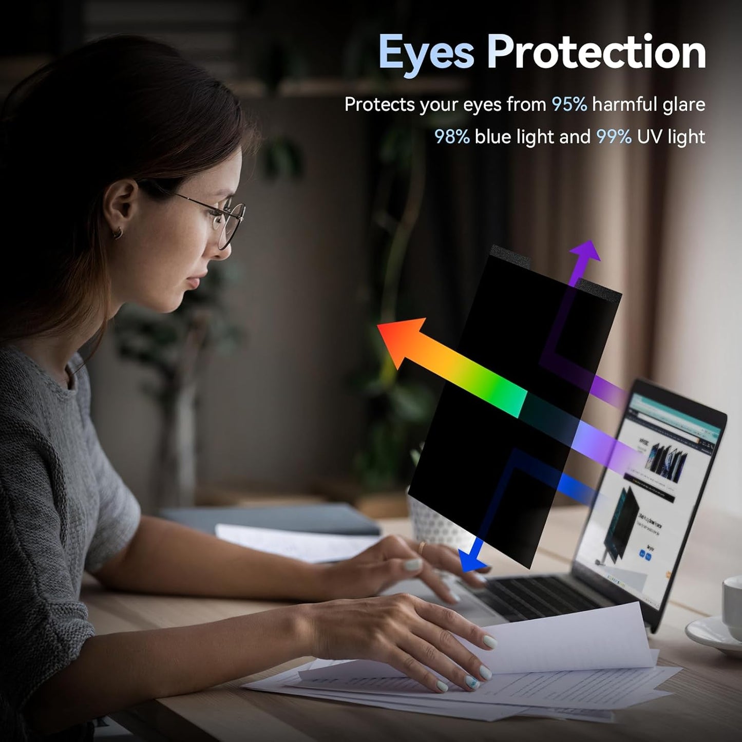 Magnetic 13.3 Inch Laptop Privacy Screen for 16:10 Computer Monitor, Removable Anti Glare Blue Light Filter Protector, 13 In Privacy Shield Compatible with Lenovo Hp Dell Acer Asus Thinkpad Envy Xps