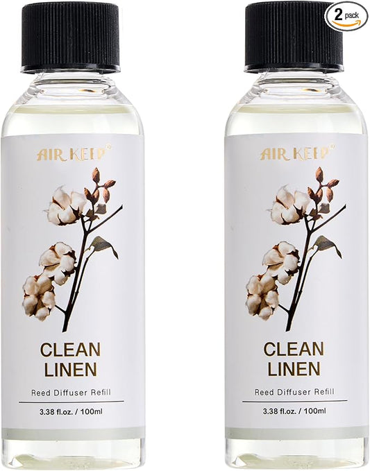 Airkeep Reed Diffuser Oil Refill/Clean Linen/3.38 oz(100ml)/2 Pack/Scented Oil Refill for Reed Diffuser Home Fragrance for Bedroom, Bathroom Office Home Decor