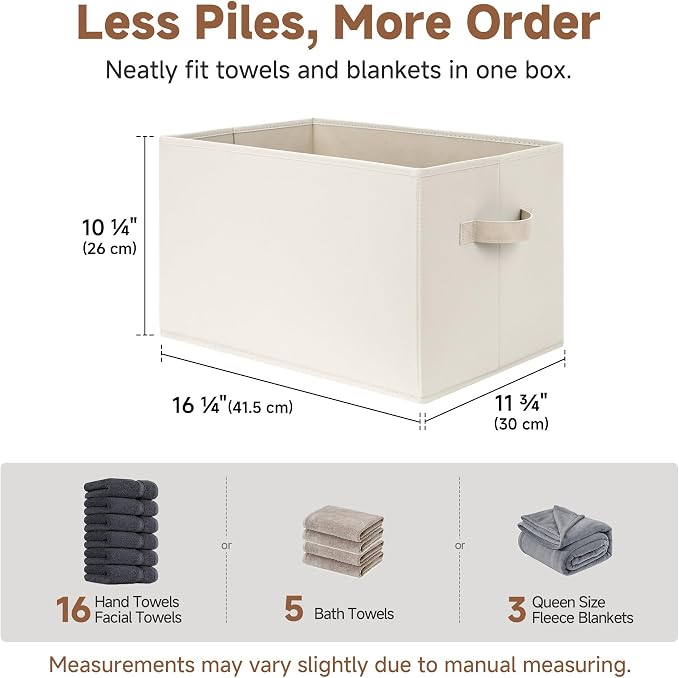 StorageWorks Fabric Closet Organizers and Storage Bin, Foldable Shelf Baskets for Organization and Storage, Beige, 3-Pack, Extra Large