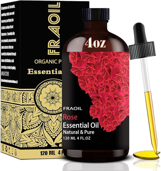 Rose Essential Oil, Rose Oil 4 Fl Oz 120ML for Diffuser Humidifier Yoga Cleaning DIY Candle Soap Making Valentine's Day Gift Essential Oils FRAOIL (Rose 4 Fl Oz (Pack of 1))