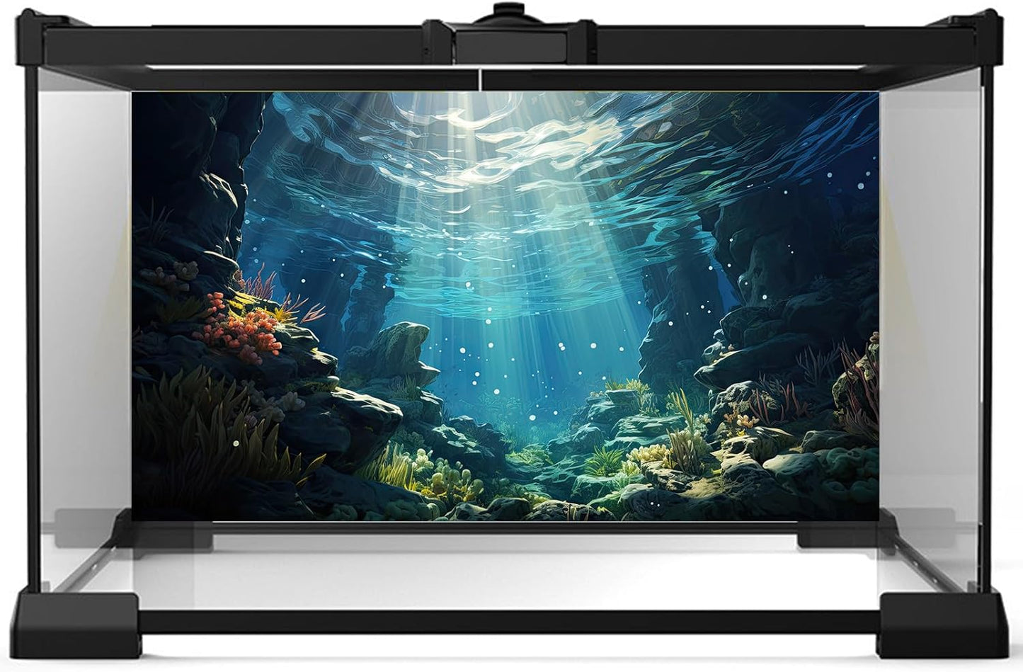 Underwater Aquarium Background Corals and Tropical Fish Terrarium Backdrop Rock Aquatic Plants Sunlight Rays Fish Tank Background Tank Aquarium Wallpaper Poster Decor Vinyl 48x20in