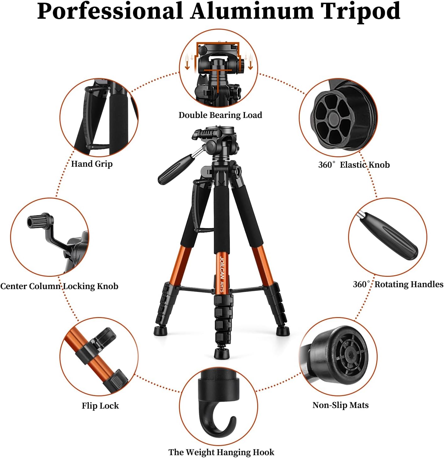 JOILCAN Tripod Camera Tripods, 74" Tripod for Camera Cell Phone Video Photography, Heavy Duty Tall Cameras Tripod Stand, Professional Travel DSLR Tripods Compatible with Canon iPhone, Max Load 15 LB