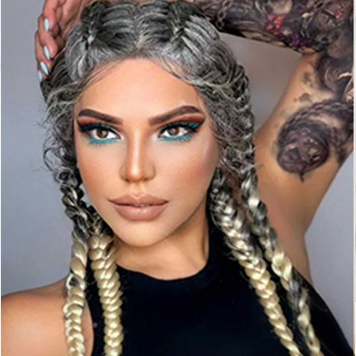 karissa Hair Blonde Braided Wig Straight French Braid Wigs for White Women Long Blond Microbraids Wigs Grey Lace Front Synthetic Glueless Braided Ombre Blonde Lace Front Wig Drag Cosplay 32Inch