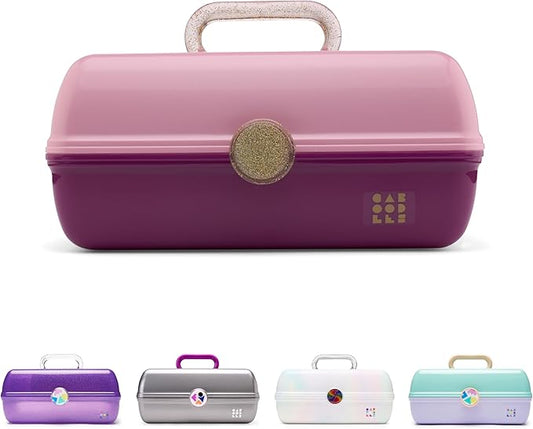 Caboodles On-The-Go Girl Makeup Box, Two-Tone Pink on Violet, Hard Plastic Makeup Organizer Box, Built-In Mirror, Secure Latch for Safe Travel, Spacious Storage for Large Items