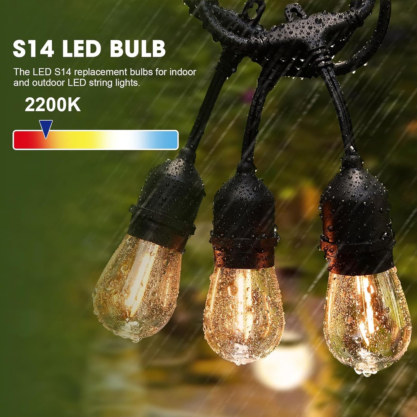 LED S14 Replacement Light Bulbs for Patio String Light, Shatterproof & Waterproof Hanging Light Bulbs for Outdoor String Lights, Dimmable, E26 Base, 24 Pack