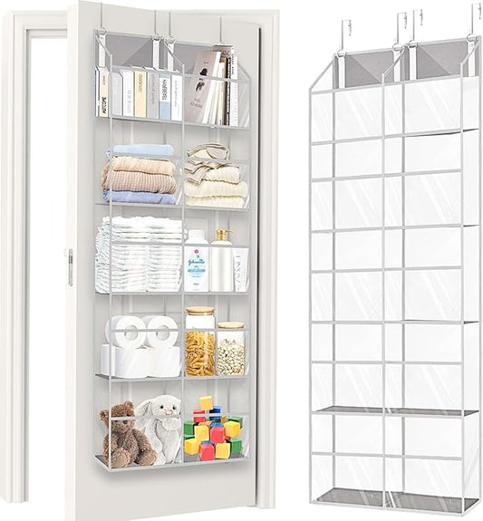 Over the Door Organizer 5 Tiers,Extra Large Behind Door Storage of 10 Compartments,50 lbs Weight Capacity Over the Door Storage, Clear Door Hanging Organizer for Closet, Diaper Organizer