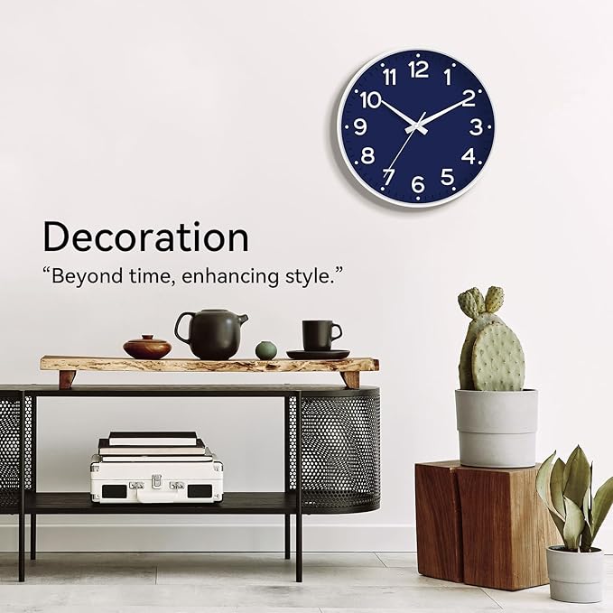 Roymnie Wall Clock, 10 Inch Silent Wall Clocks Battery Operated-Modern Non Ticking Analog Clock Decorative for Kitchen Bedroom Office Bathroom(Navy Blue)