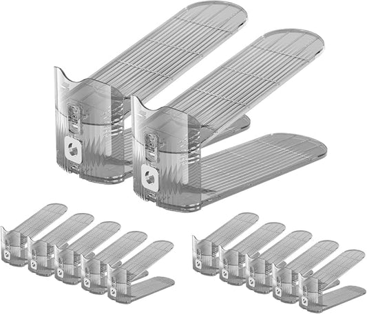 CiBiZi Adjustable Shoe Slots Organizers Clear Shoe Space Saver Shoe Stacker Shoe Rack Holder Oraganizers for Closet Cabinet Storage Grey 12Pack