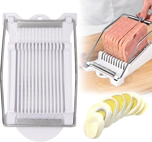 Egg Slicer for Hard Boiled Eggs, Food Slicer with 14 Stainless Steel Wires, Heavy Duty Hard Boiled Egg Cutter, Spam Slicer for Soft Fruit Strawberry Luncheon Meat Home Use (1Pcs, White)