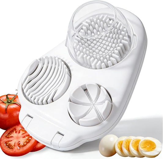 NOVANO 3-in-1 Egg Slicer, Heavy Duty Stainless Steel Egg Cutter | Multi-Mode Egg Dicer with Base, For Hard Boiled Eggs, Multifunctional Kitchen Chopper