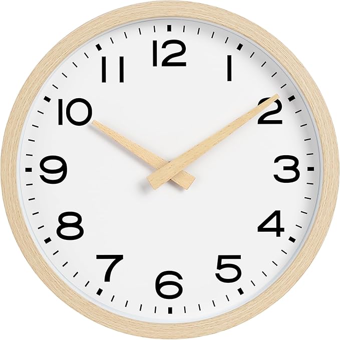 AKCISOT Wall Clock 14 Inch,Boho Large Wall Clocks Battery Operated Non Ticking,Big Silent Modern Clock Decorative for Living Room,Bedroom,Office,Home(Wood Grain)